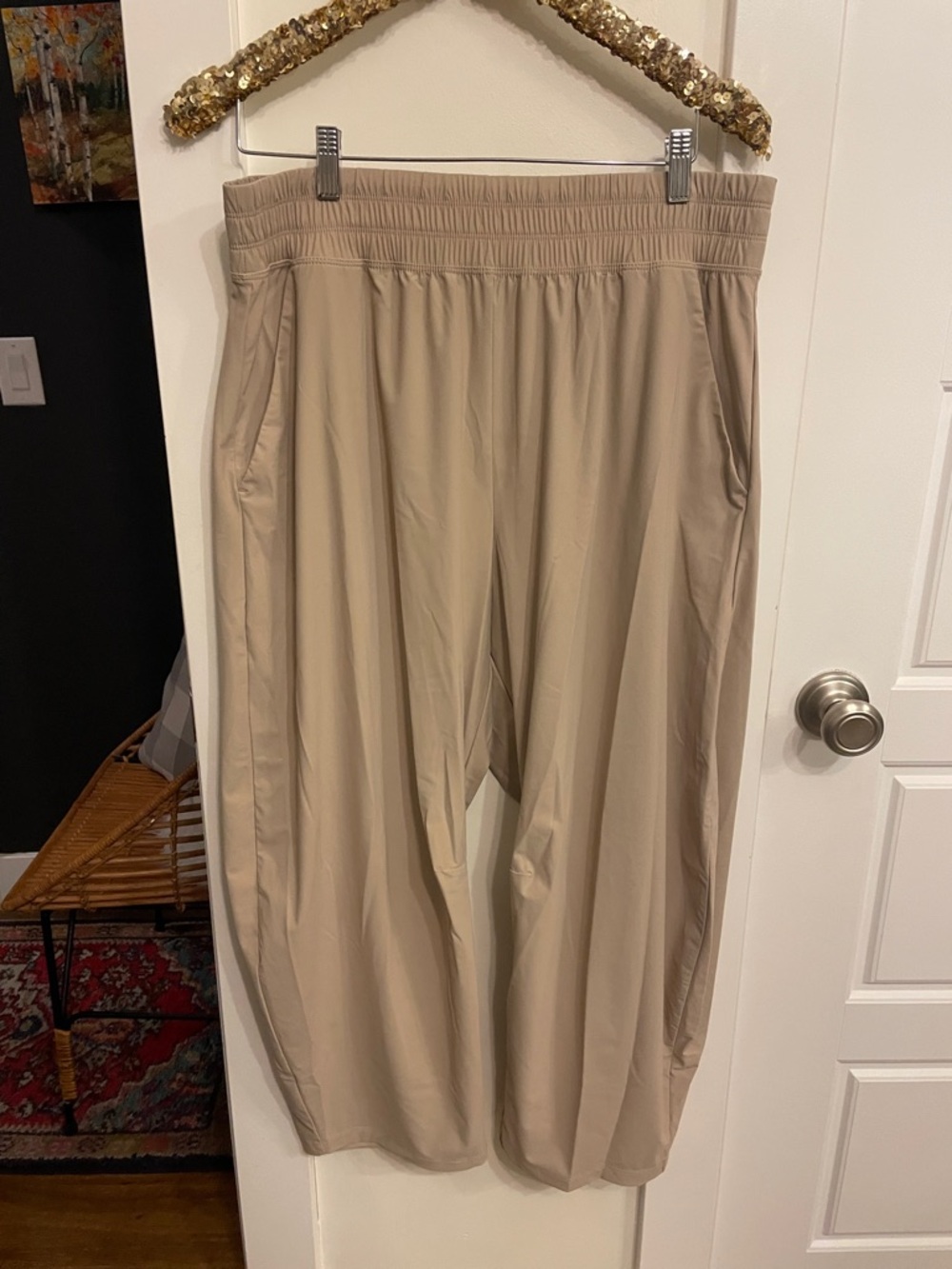 Wide Leg Elastic Waist barrel tech old navy Pants Beige large
